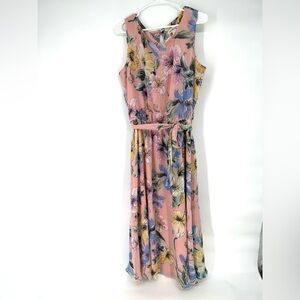 Coldwater Creek Pink Floral Maxi Dress with Tie Waist